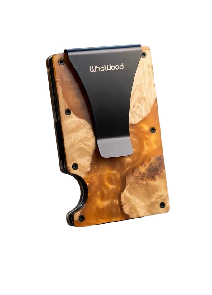 WhoWood Minimalist Wallet / Wood & Resin / Orange Burl