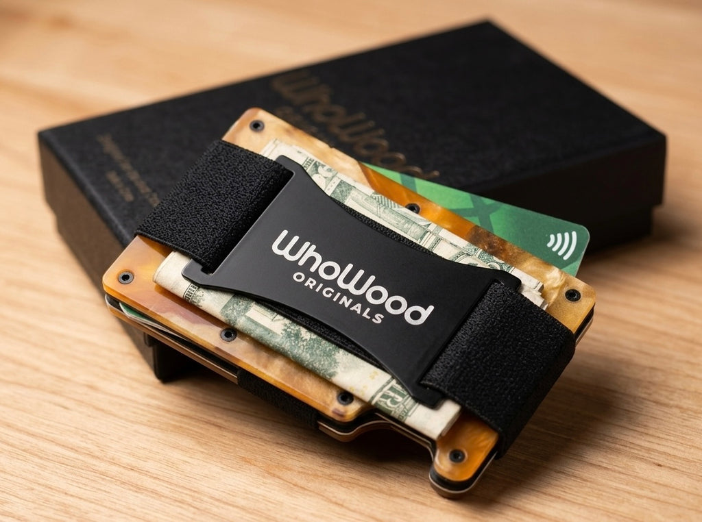 WhoWood Minimalist Wallet / Wood & Resin / Orange Burl