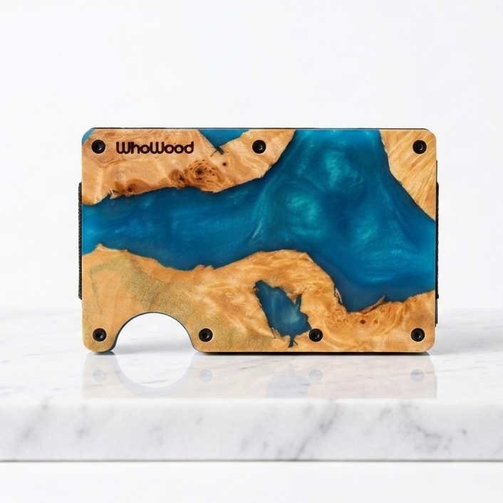 WhoWood Minimalist Wallet / Wood & Resin / Ocean Blue Burl