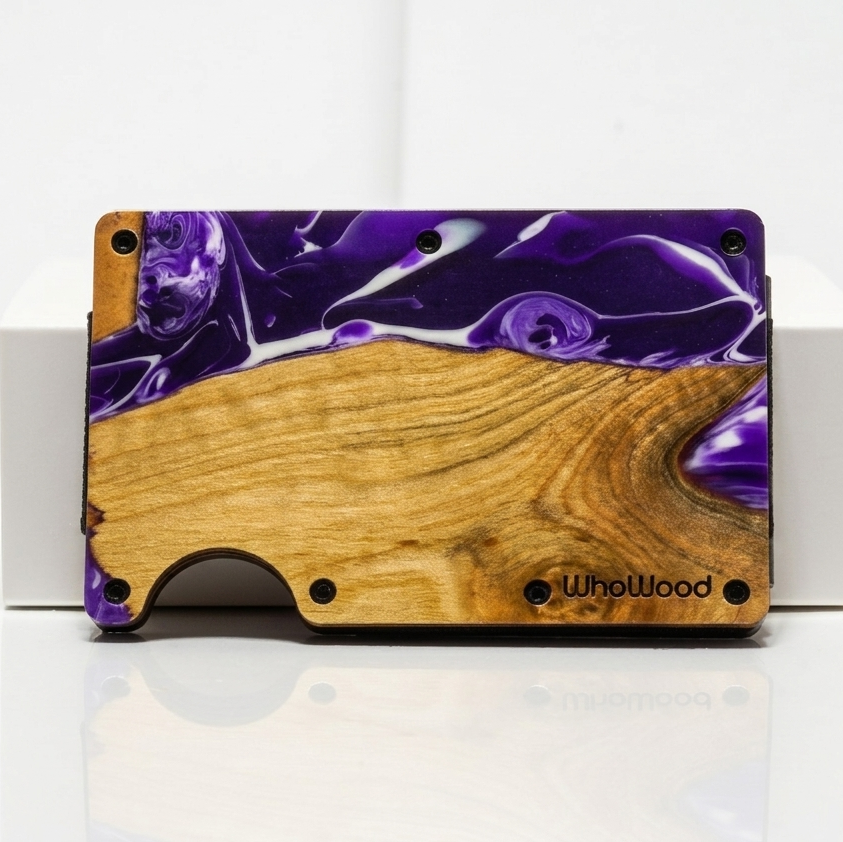 WhoWood Minimalist Wallet / Wood & Resin / Purple White Burl