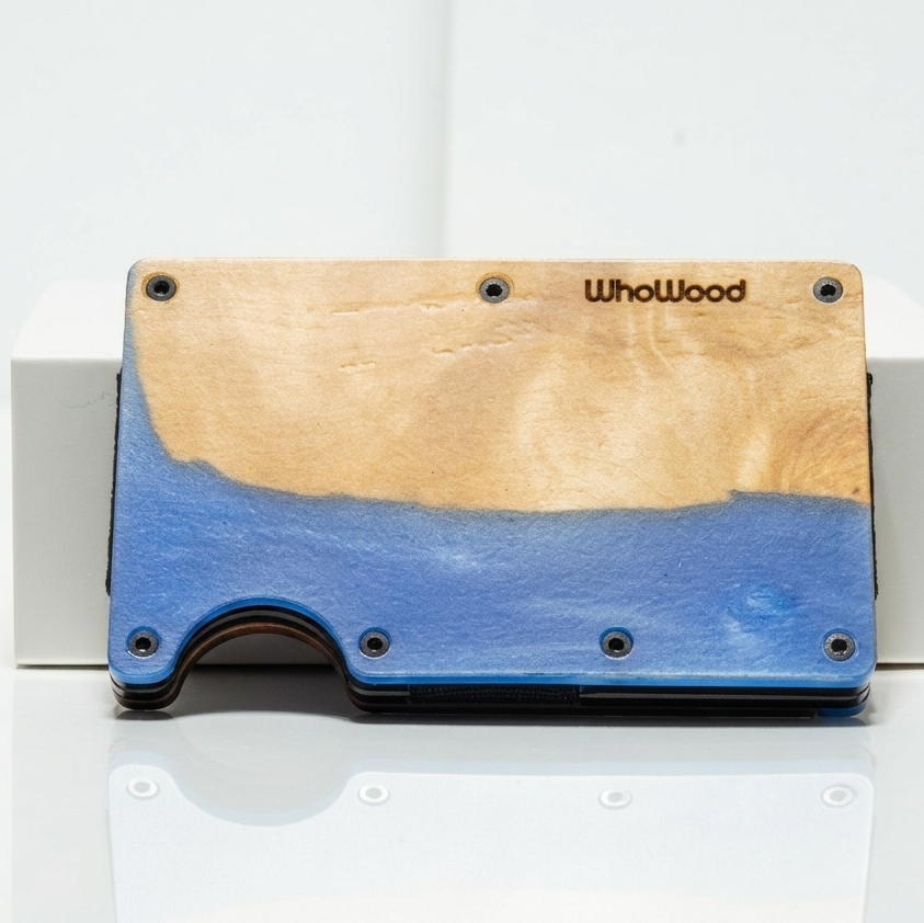 WhoWood Minimalist Wallet / Wood & Resin / Royal Blue