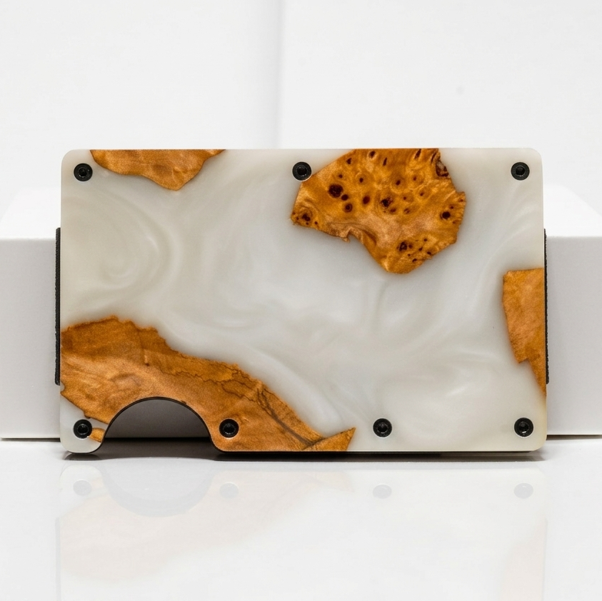 WhoWood Minimalist Wallet / Wood & Resin / White Burl